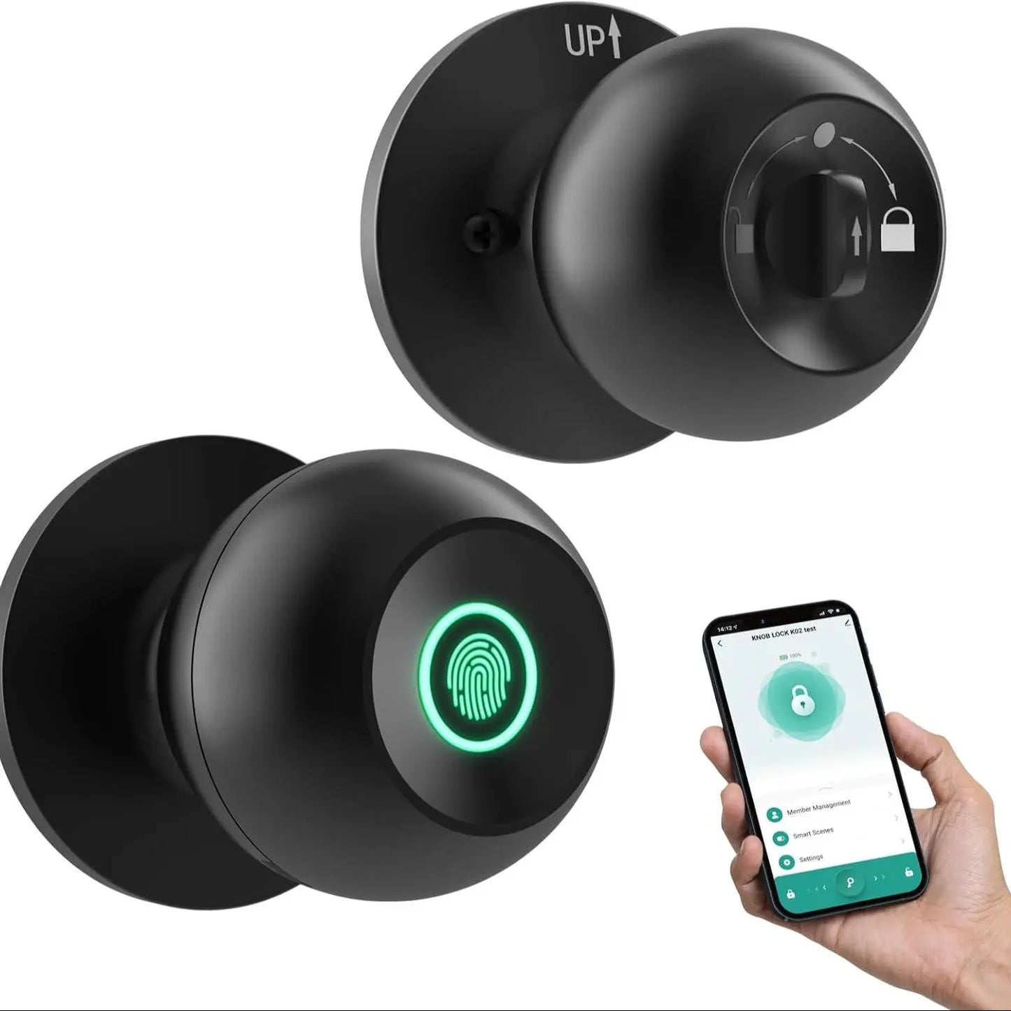 Fingerprint Door Lock, 1 Count Smart Door Knob with App/Keypad, Keyless Entry, Biometric Lock Great for Room, Garage, Office, Apartment, Room Accessories