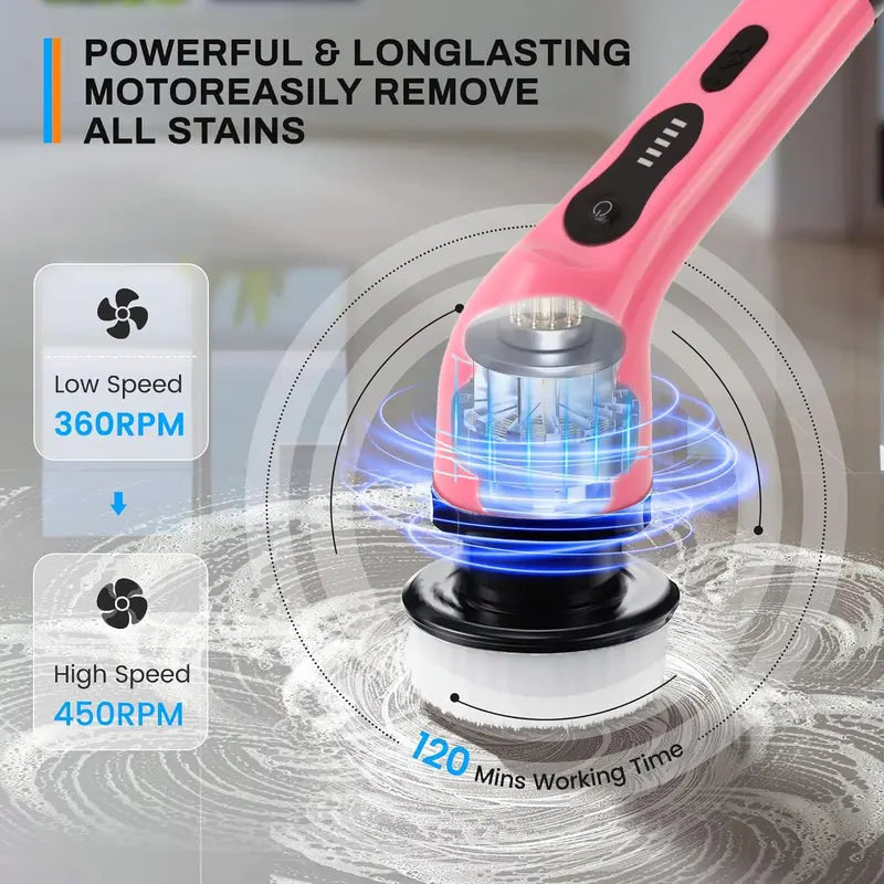 Electric Spin Scrubber for Mother'S Day Gift, Summer Handheld Cleaning Brush with Adjustable Extension Rod & Replaceable Brush Heads, USB Rechargeable Cordless Shower Scrubber, Spring Electric Cleaning Brush for Home Bathroom Bathtub Tile Floor