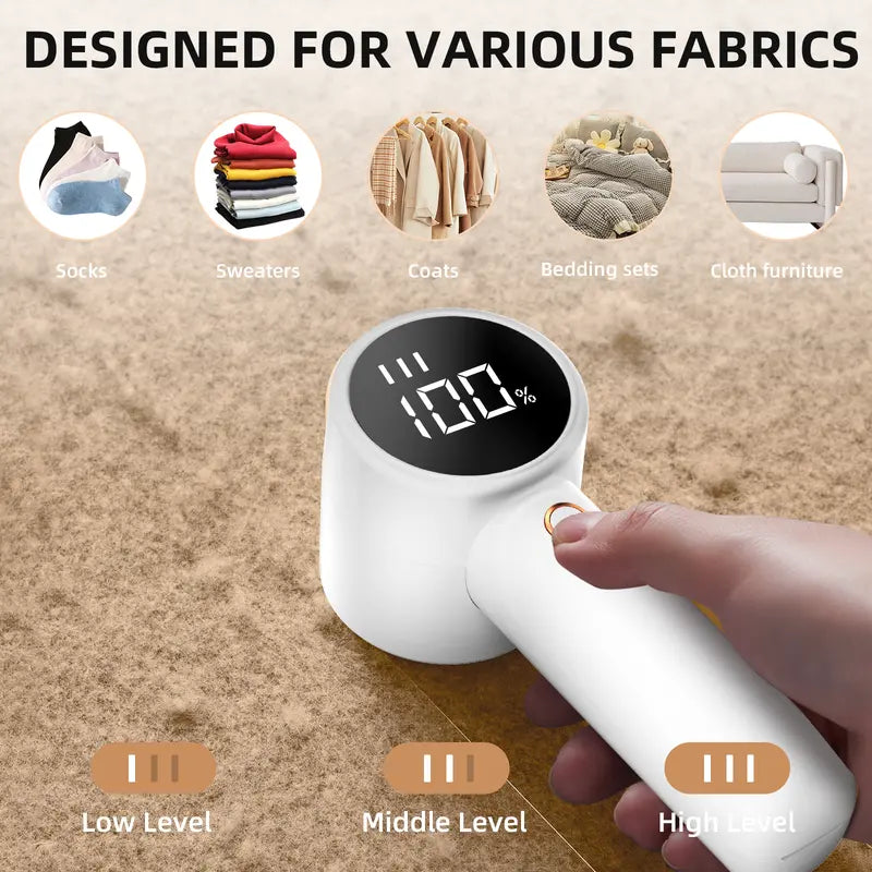 Fabric Shaver,Electric Lint Remover,Lint Roller,Rechargeable,Lint Collection Container,Led Digital Display,6-Leaf Blades,Safety Lock,3-Speeds,2600Mah,Last 1H,For Clothing,Clothes,Sweater,Sheets,Couch,Blanket,Home Use,Best Gift