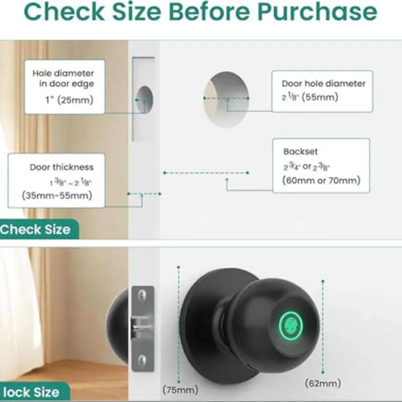 Fingerprint Door Lock, 1 Count Smart Door Knob with App/Keypad, Keyless Entry, Biometric Lock Great for Room, Garage, Office, Apartment, Room Accessories