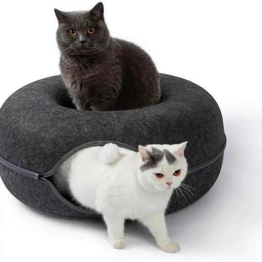 Furrmazing Cat Tunnel Bed for Indoor Cats with 3 Toys, Large Donut Cat Cave Bed, Scratch Resistant Cat Bed, for Cats up to 30 Lbs