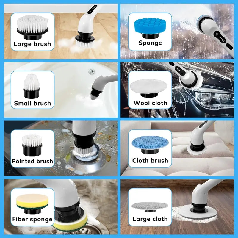 Electric Spin Scrubber for Mother'S Day Gift, Summer Handheld Cleaning Brush with Adjustable Extension Rod & Replaceable Brush Heads, USB Rechargeable Cordless Shower Scrubber, Spring Electric Cleaning Brush for Home Bathroom Bathtub Tile Floor