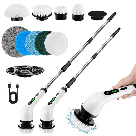 Electric Spin Scrubber for Mother'S Day Gift, Summer Handheld Cleaning Brush with Adjustable Extension Rod & Replaceable Brush Heads, USB Rechargeable Cordless Shower Scrubber, Spring Electric Cleaning Brush for Home Bathroom Bathtub Tile Floor