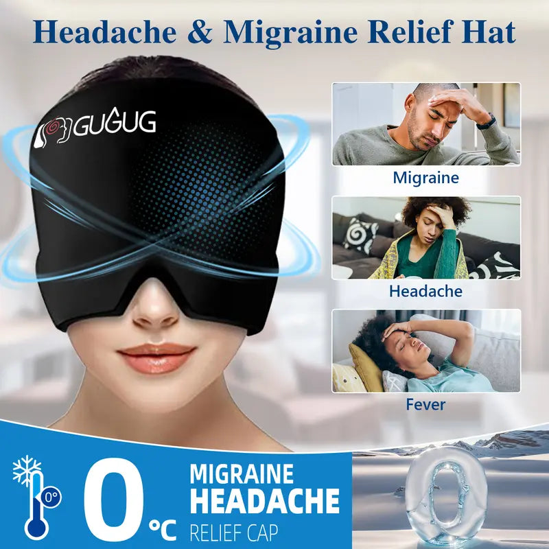 GUGUG 0° Migraine Relief Cap, Ice Pack for Headaches-Black