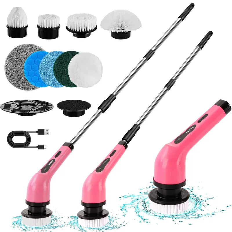 Electric Spin Scrubber for Mother'S Day Gift, Summer Handheld Cleaning Brush with Adjustable Extension Rod & Replaceable Brush Heads, USB Rechargeable Cordless Shower Scrubber, Spring Electric Cleaning Brush for Home Bathroom Bathtub Tile Floor