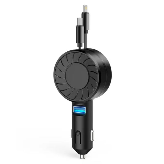 Compact Version of the Retractable Car Charger,Pd 50W 3 in 1 Fast Car Charger Compact Size, 2 Retractable Type C & Lightning Cords and 1 USB Ports, Car Charger Compatible with Iphone 15/14/13/12/11 Pro Max, Galaxy S23, Pixel