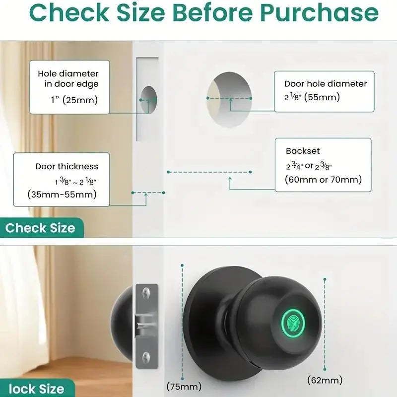 Fingerprint Door Lock, 1 Count Smart Door Knob with App/Keypad, Keyless Entry, Biometric Lock Great for Room, Garage, Office, Apartment, Room Accessories